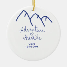 Avontuur wacht blauwe berg hart voeg naam toe  keramisch ornament