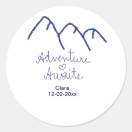 Avontuur wacht blauwe berg hart voeg naam toe  ronde sticker