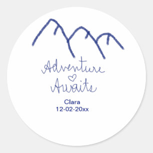 Avontuur wacht blauwe berg hart voeg naam toe ronde sticker
