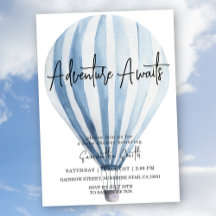 Avontuur wacht Blauwe hete luchtballon Baby Shower