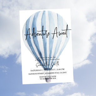 Avontuur wacht Blauwe hete luchtballon Baby Shower Kaart