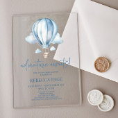 Avontuur wacht! Blauwe heteluchtballon Baby shower Acryl Uitnodigingen