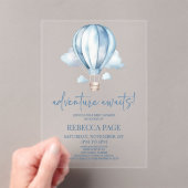 Avontuur wacht! Blauwe heteluchtballon Baby shower Acryl Uitnodigingen (Insitu (Draagbaar))