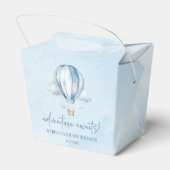 Avontuur wacht! Blauwe heteluchtballon Baby shower Bedankdoosjes (Achterkant)