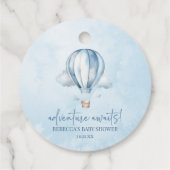 Avontuur wacht! Blauwe heteluchtballon Baby shower Bedankjes Labels (Achterkant)