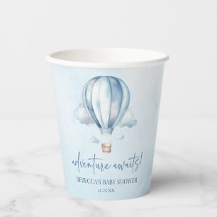 Avontuur wacht! Blauwe heteluchtballon Baby shower Papieren Bekers