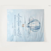 Avontuur wacht! Blauwe heteluchtballon Baby shower Wandkleed (Voorkant (horizontaal))