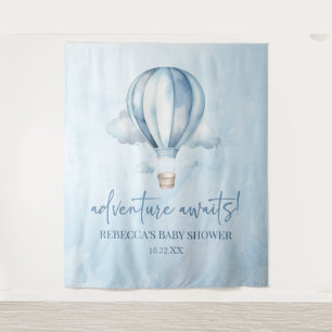 Avontuur wacht! Blauwe heteluchtballon Baby shower Wandkleed