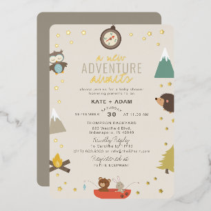 Avontuur wacht bos neutrale babyshower folie uitnodiging