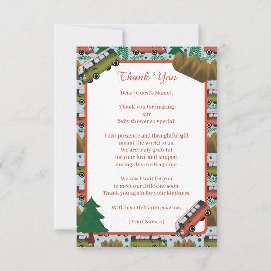 Avontuur wacht: Camper Baby Boy Shower Bedankkaart (Voorkant)