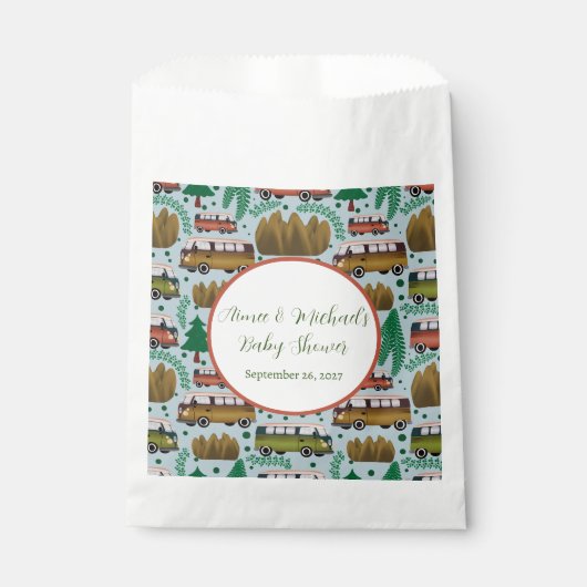 Avontuur wacht: Camper Baby Boy Shower Bedankzakje (Voorkant)