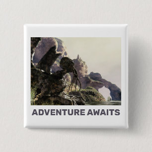 Avontuur wacht. Fantasielandschap Vierkante Button 5,1 Cm
