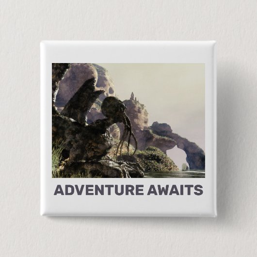 Avontuur wacht. Fantasielandschap Vierkante Button 5,1 Cm (Voorkant)