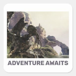 Avontuur wacht. Fantasielandschap Vierkante Sticker