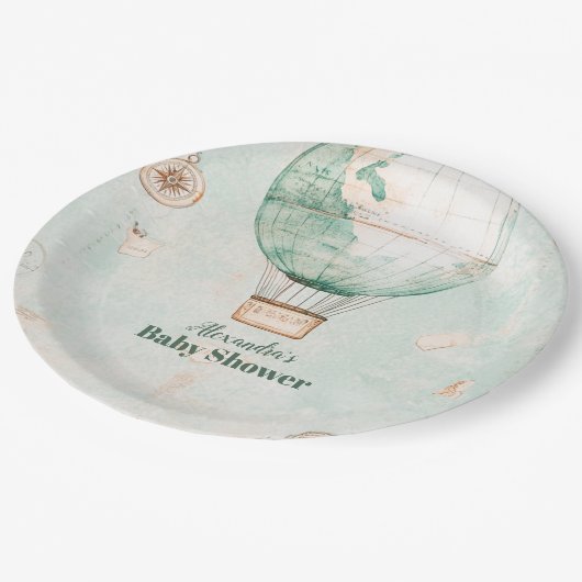 Avontuur wacht Genderneutraal Baby shower Papieren Bordje (Gekanteld)