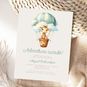 Avontuur wacht giraffe ballon baby shower briefkaart