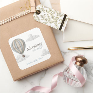 Avontuur Wacht Heet Lucht Ballon Jongen Baby Showe Vierkante Sticker