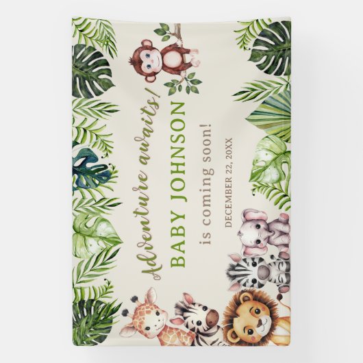 Avontuur wacht Jungle Safari Baby Shower Banner (Verticaal)