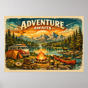 Avontuur Wacht Kamperen Wildernis Vintage Poster