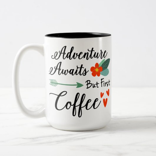 Avontuur wacht, maar eerste koffiemotivatie Mok (Links)