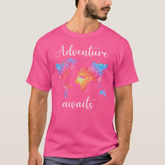 Avontuur wacht Mandala Wereldkaart Reizen Buiten T-shirt
