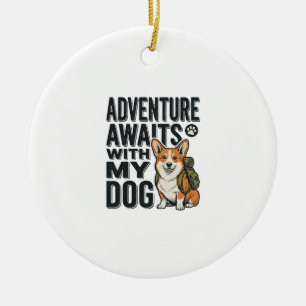 Avontuur wacht met mijn hond vintage wandelontwerp keramisch ornament