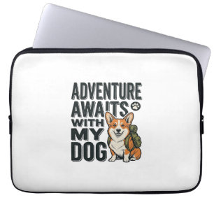 Avontuur wacht met mijn hond vintage wandelontwerp laptop sleeve
