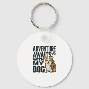 Avontuur wacht met mijn hond vintage wandelontwerp sleutelhanger