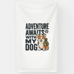 Avontuur wacht met mijn hond vintage wandelontwerp spandoek
