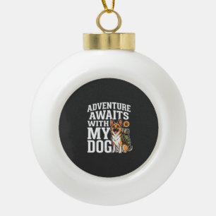 Avontuur wacht met mijn hond wandelen keramische bal ornament