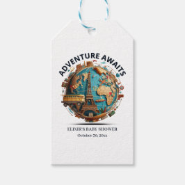 Avontuur wacht moderne globe baby shower cadeaulabel