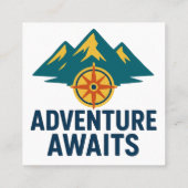 Avontuur wacht – Mountain & Compass Car Decal Vierkante Visitekaartje (Achterkant)