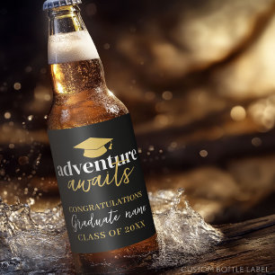 Avontuur wacht - Naam Pet Zwart Goud Afstuderen Bier Etiket