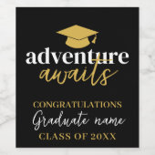 Avontuur wacht - Naam Pet Zwart Goud Afstuderen Wijn Etiket (Enkel label)