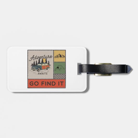 Avontuur wacht om het te vinden Retro Camping Reiz Bagagelabel (Achterkant horizontaal)