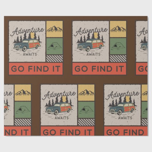 Avontuur wacht om het te vinden Retro Camping Reiz Cadeaupapier (Vlak)