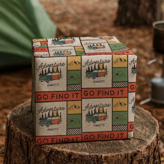 Avontuur wacht om het te vinden Retro Camping Reiz Cadeaupapier