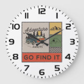 Avontuur wacht om het te vinden Retro Camping Reiz Grote Klok (Voorkant)