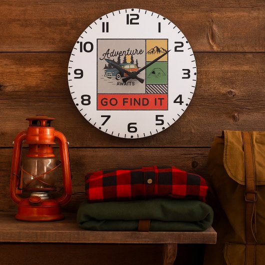 Avontuur wacht om het te vinden Retro Camping Reiz Grote Klok