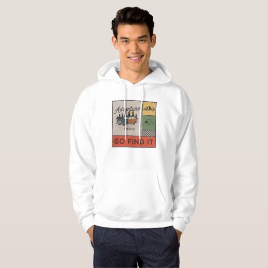 Avontuur wacht om het te vinden Retro Camping Reiz Hoodie (Voorkant volledig)