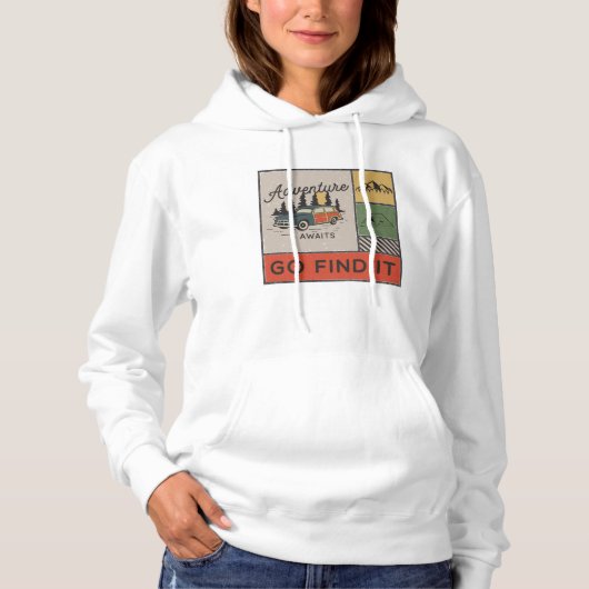 Avontuur wacht om het te vinden Retro Camping Reiz Hoodie (Voorkant)