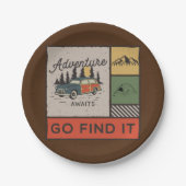 Avontuur wacht om het te vinden Retro Camping Reiz Papieren Bordje (Voorkant)