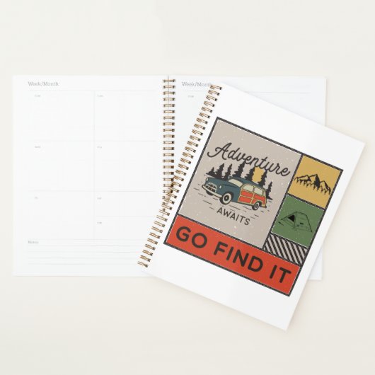 Avontuur wacht om het te vinden Retro Camping Reiz Planner (Display)