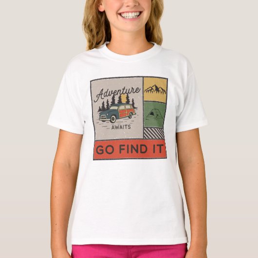 Avontuur wacht om het te vinden Retro Camping Reiz T-shirt (Voorkant)