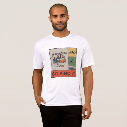 Avontuur wacht om het te vinden Retro Camping Reiz T-shirt (Voorkant volledig)