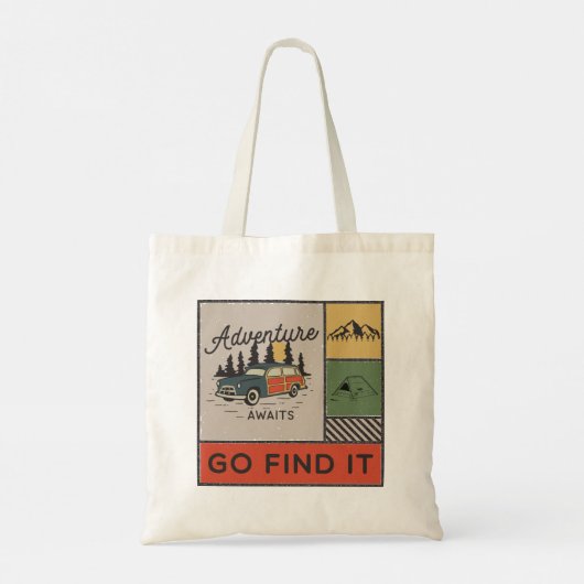 Avontuur wacht om het te vinden Retro Camping Reiz Tote Bag (Achterkant)
