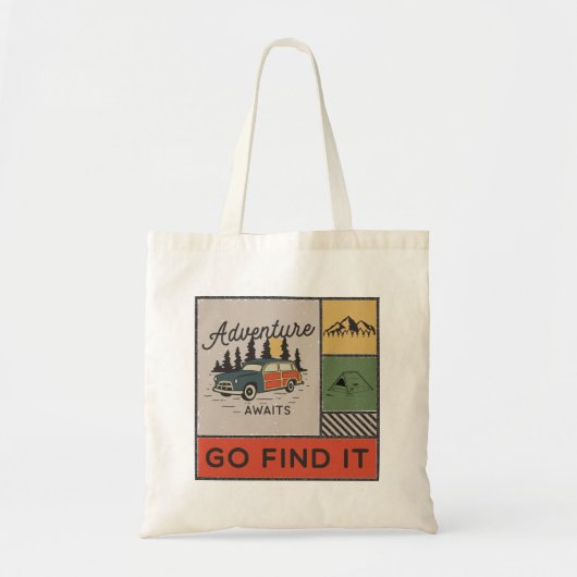 Avontuur wacht om het te vinden Retro Camping Reiz Tote Bag (Voorkant)