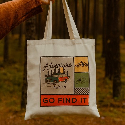 Avontuur wacht om het te vinden Retro Camping Reiz Tote Bag