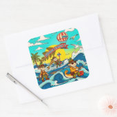 Avontuur wacht onder de golven! vierkante sticker (Envelop)