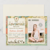 Avontuur wacht op Afstuderen uitnodiging Reiskaart (Voorkant / Achterkant)